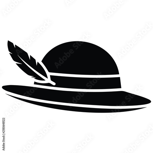 Feathered hat silhouette with ribbon band for costume party or traditional wear.