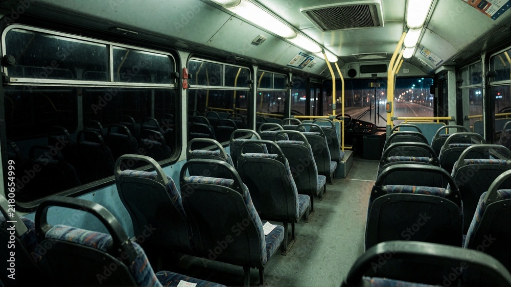 Fototapeta premium Empty Bus Interior at Night