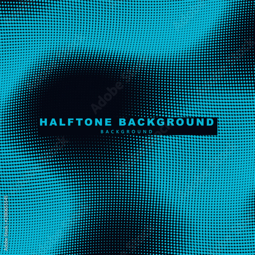 Abstract blue halftone wave background with 3D dot pattern for modern digital design.