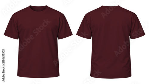Blank Wine Red Crew Neck T-Shirt Front and Back Apparel Mockup on Transparent
