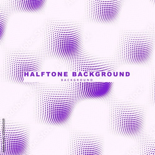 Abstract purple halftone wave background with 3d dot pattern design