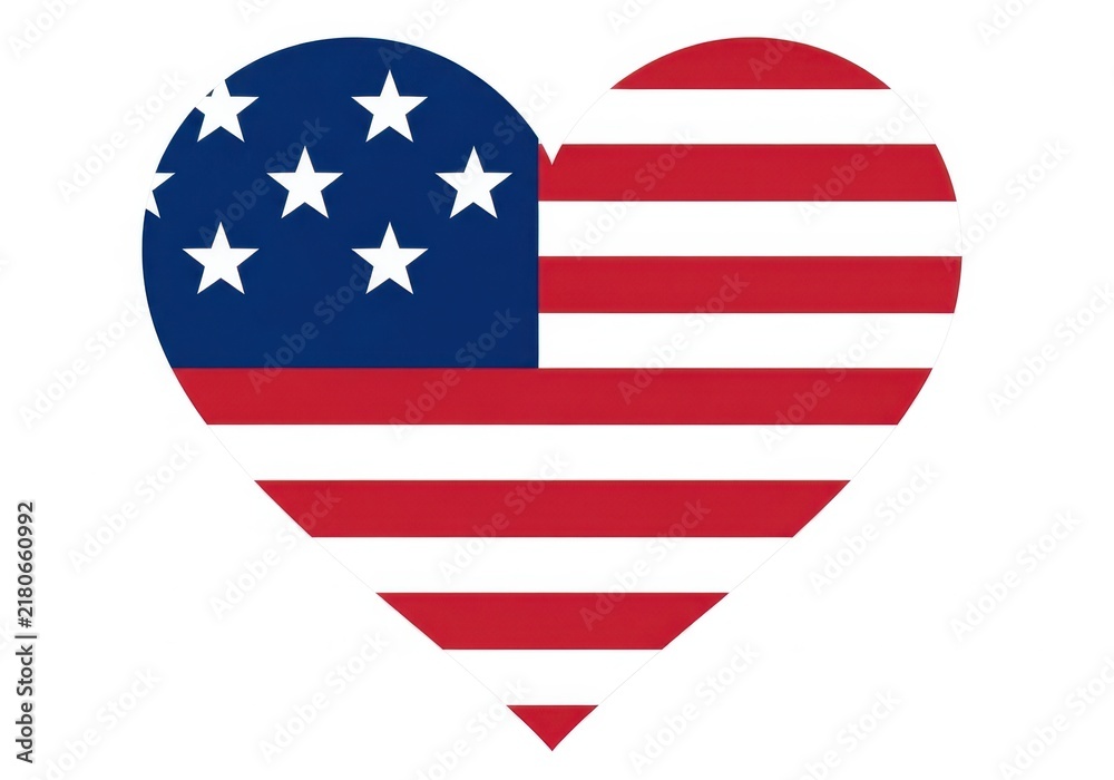 Fototapeta premium A heart shaped featuring the red, white, and blue pattern of the united states flag, isolated on a plain white background