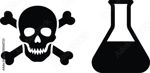 фотографія Toxic chemical hazard icons set featuring human skull crossbones warning symbol