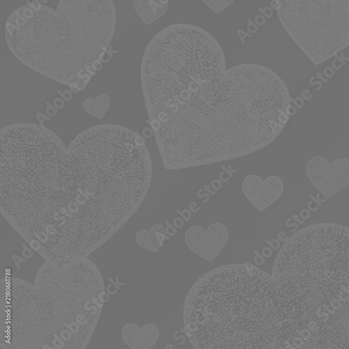 Charcoal gray textured hearts flat romantic pattern background