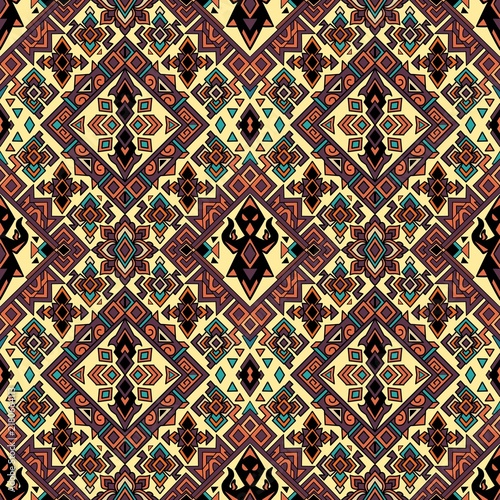 Seamless Ethnic Tribal Geometric Pattern with Aztec and Navajo Motifs