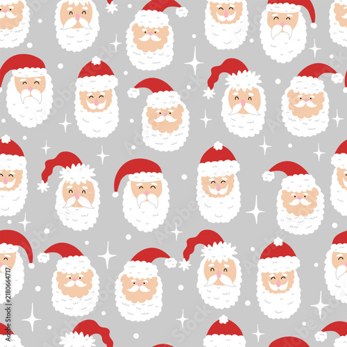Seamless print with funny cute head Santa Claus