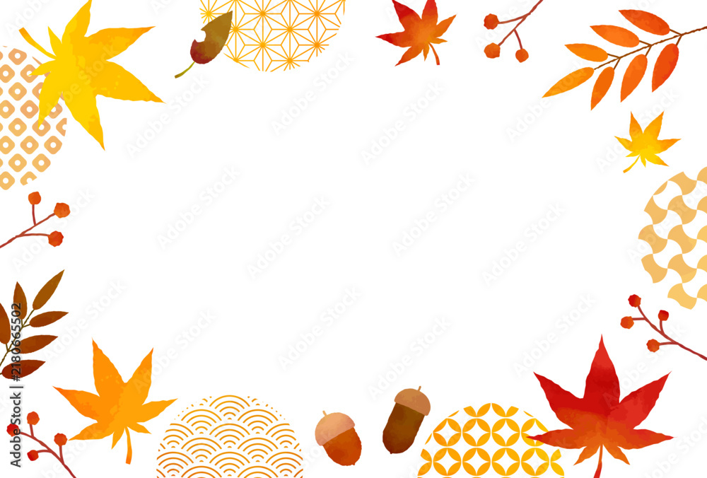 Obraz premium 秋・敬老の日 紅葉 水彩 和柄 フレーム 