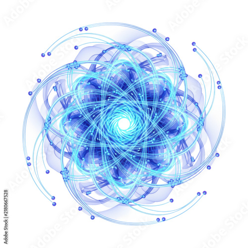 Swirling electric blue, cyan, and violet vortex with glowing vector lines and spherical nodes, surrounded by fluid waves, against a transparent background, concept of advanced data processing and AI