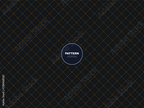 Seamless diamond grid pattern with gold lines and dots on a dark black background