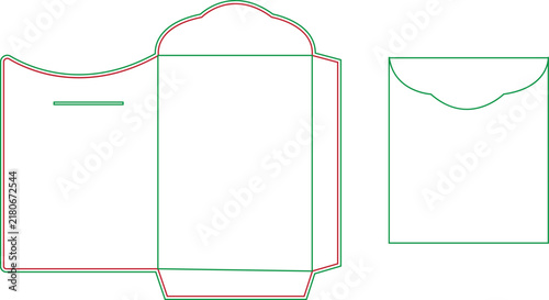 Pocket envelope packaging die cut line template vector dieline for wedding invitation and gift card holder