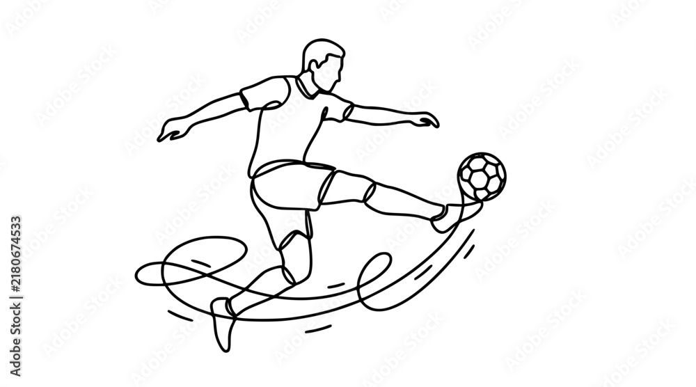 Fototapeta premium One Line Soccer Player Kicking Ball Dynamic Sports Illustration