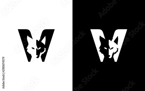 Wolf Head Silhouette Negative Space Logo with Letter W