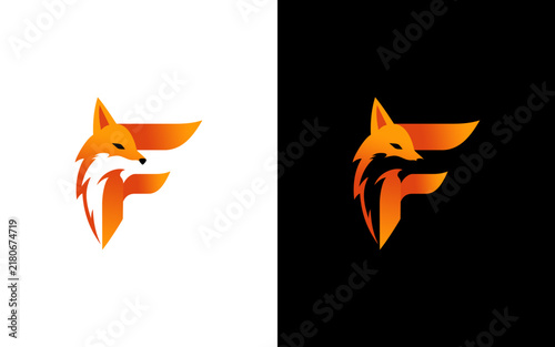 Fox Letter F Logo Design Concept, Orange Animals Vector Illustration