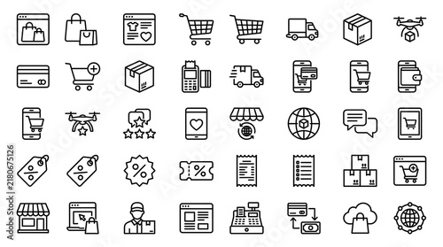 Set of colorful flat icons showing different office and communication tools