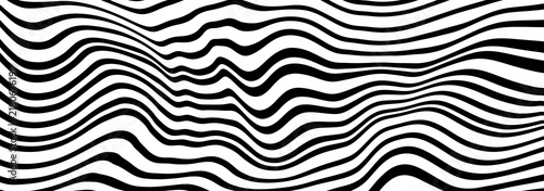 Фотография Abstract black and white pattern of distorted wavy lines creating a high contras