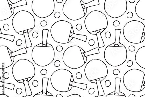 seamless pattern with table tennis rackets and ping pong balls simple line icon - vector illustration