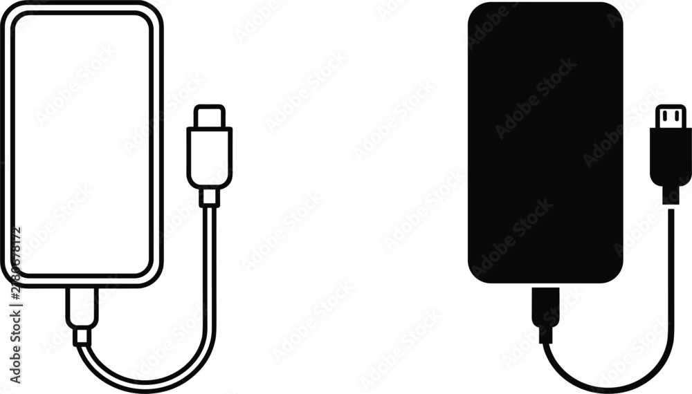 Obraz premium External hard drive storage vector icons with connecting usb cable data backup transfer and peripheral computer hardware device symbols