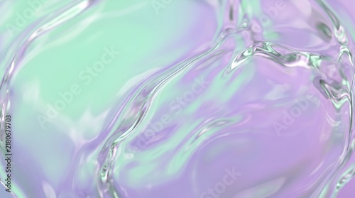 Abstract liquid glass background with flowing pastel mint and lavender waves.