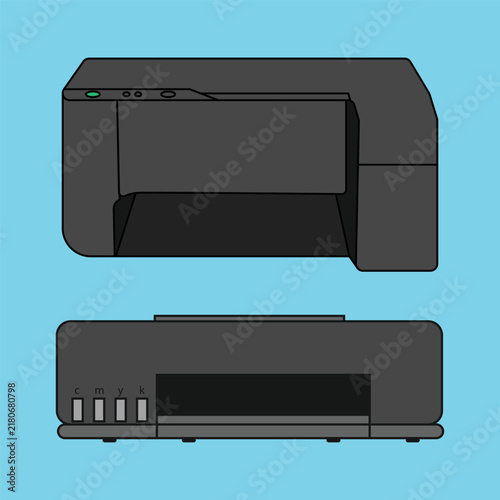 Modern Black Office Printer and Scanner Vector Illustration Set