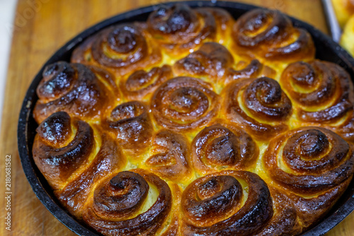 Golden Baked Swirl Pastries in Baking Pan
