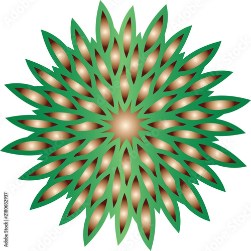 Green and Gold Radial Mandala Pattern Vector