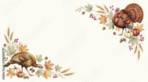 Turkey with leaves and oranges for christmas and thanksgiving.Christmas or Thanksgiving turkey. Thanksgiving background