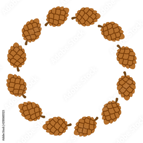Splendid hand drawn Christmas pine cone wreath vector. Lovely flat style circular conifer element isolated. Great for rustic winter holiday design cards and packaging.