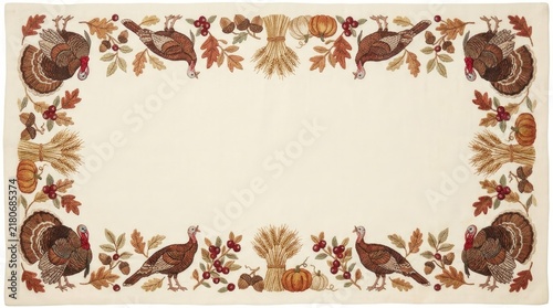 Turkey with leaves and oranges for christmas and thanksgiving.Christmas or Thanksgiving turkey. Thanksgiving background