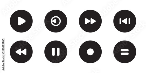 Картината върху платно Round black media control buttons featuring play pause record fast forward and rewind icons for sound players