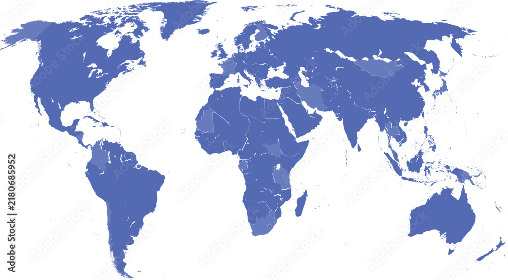 Fototapeta premium Blue World Map Silhouette with Countries Vector Illustration