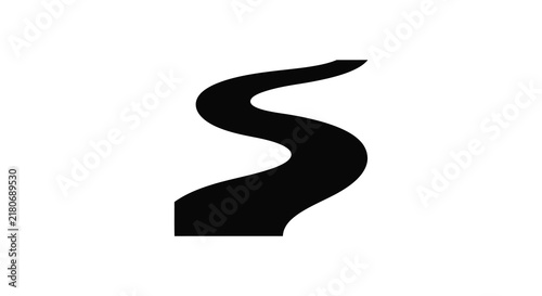 Black serpentine shape against a white background a fluid silhouette