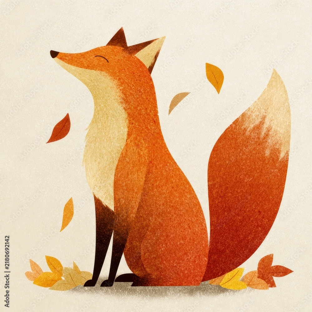 Fototapeta premium Whimsical fox amidst autumn leaves.