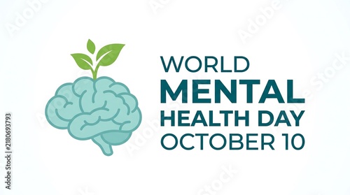 Fotografie World mental health day illustration with a brain and plant symbolizing growth a