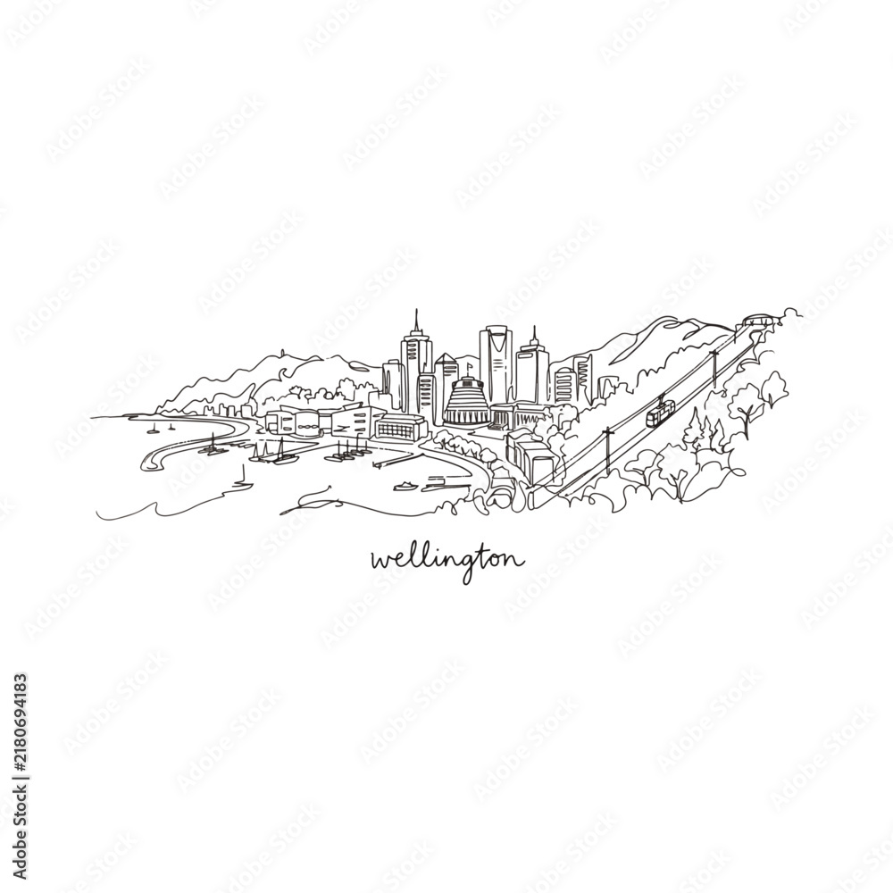 Fototapeta premium Wellington city skyline continuous line art vector illustration