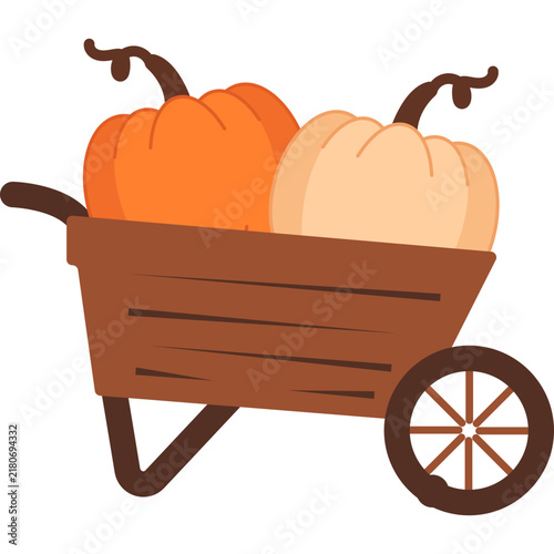 Autumn harvest pumpkins in wheelbarrow