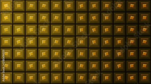 A detailed pixel art sprite sheet featuring various golden square icons