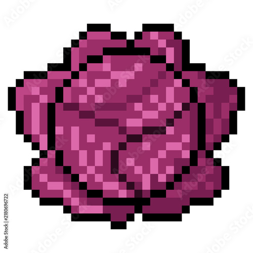 Purple Red Cabbage Vegetable Retro 8-Bit Pixel Art Icon Isolated