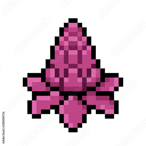 Pink Torch Ginger Flower Retro 8-Bit Pixel Art Icon Isolated
