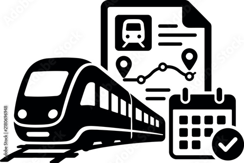 High speed train travel planning and schedule booking icon