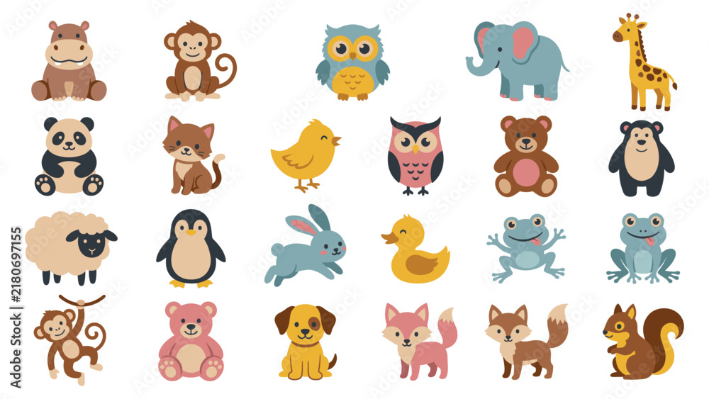 Obraz premium Cute cartoon animal collection for nursery room decor and design.