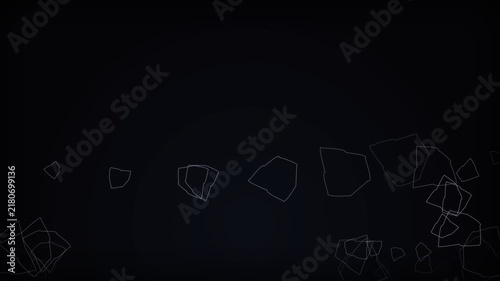 Abstract white geometric outlines floating against a deep black background