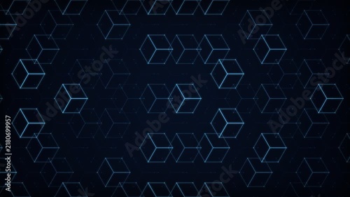 Abstract geometric pattern composed of repeating white wireframe cubes