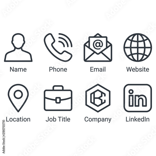 Contact Icons in Minimalist Line Art Style on White Background for Business Communication