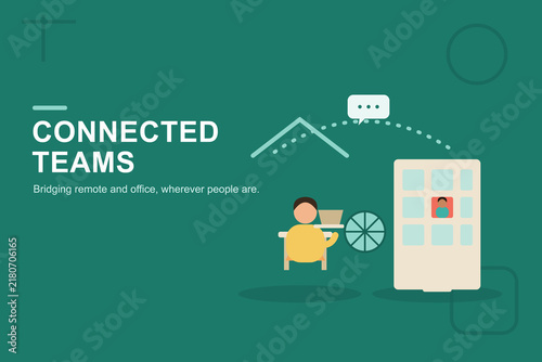 Remote worker connecting with office team via video call