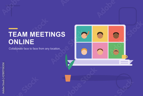 Online team meeting with diverse colleagues on laptop screen