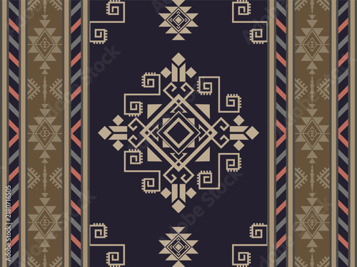 Southwestern Tribal Geometric Rug Pattern Vector with Central Emblem and Borders for Home Decor, Carpet Design, and Textiles