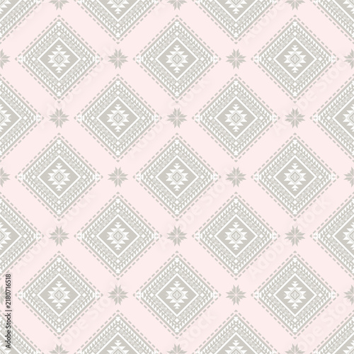 Pastel Pink and Grey Geometric Seamless Pattern with Diamond Motifs for Textile Printing, Wallpaper, Stationery and Home Decor