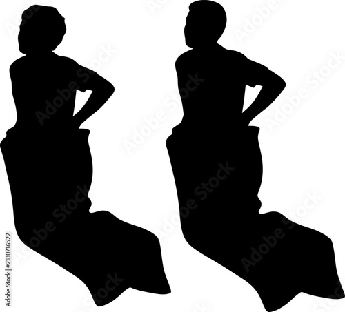 Silhouette of Two People Participating in a Traditional Sack Race Competition Vector Illustration