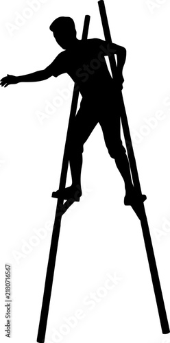 Silhouette of Person Walking on High Bamboo Stilts Vector Illustration for Traditional Game and Performance