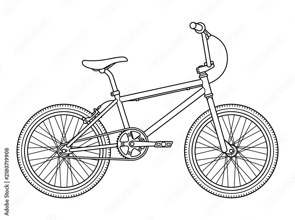 Fototapeta premium Detailed line art illustration of a BMX bicycle, showcasing its frame, wheels, handlebars, and pedals.